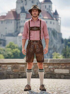 Authentic Bavarian Lederhosen for Men with Suspenders Oktoberfest Costume Short